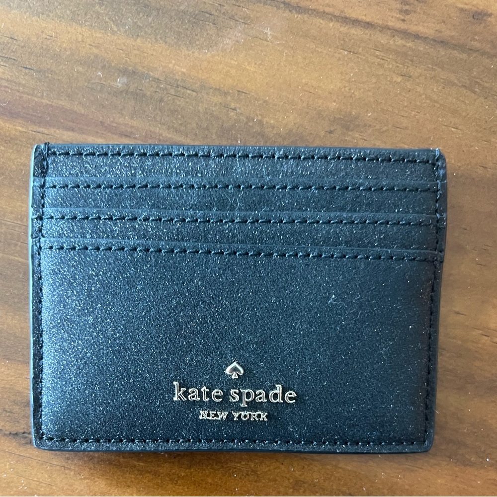BNWOT Kate Spade Black Card Holder with Gold Logo